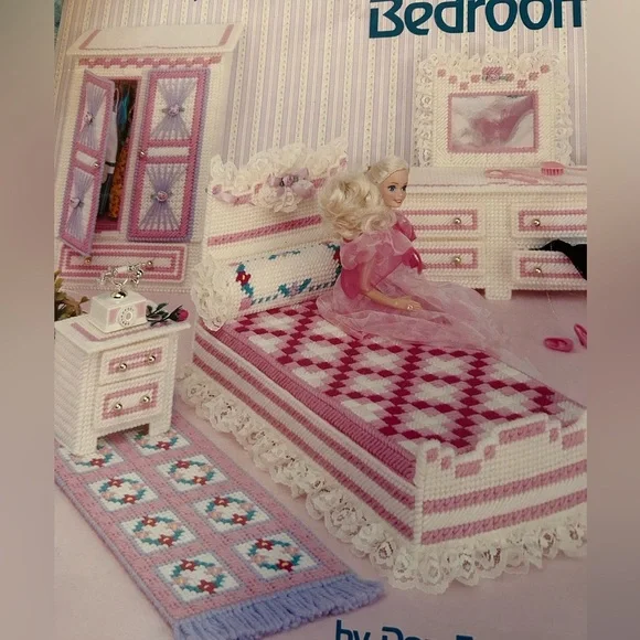 Vtg Fashion Doll BEDROOM Plastic Canvas Pattern Booklet Leaflet Needlework #3060 - Picture 4 of 5
